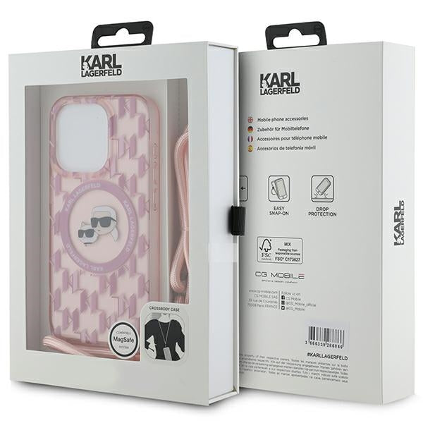 Karl Lagerfeld IML Crossbody Monogram Karl &amp; Choupette Head MagSafe case for iPhone 15 Pro - pink