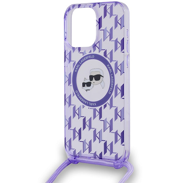 Karl Lagerfeld IML Crossbody Monogram Karl &amp; Choupette Head MagSafe case for iPhone 15 Pro - purple