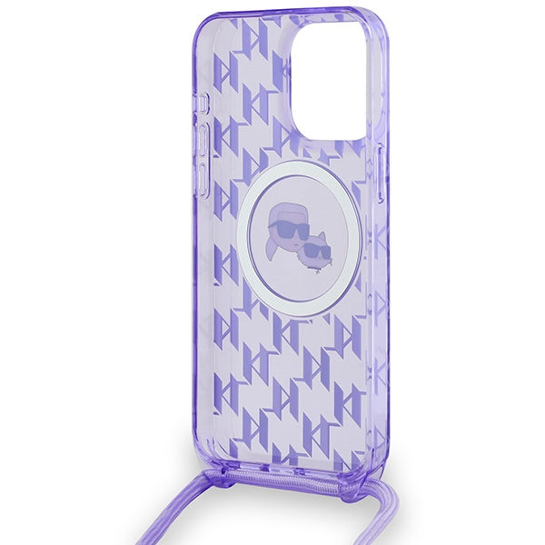Karl Lagerfeld IML Crossbody Monogram Karl &amp; Choupette Head MagSafe case for iPhone 15 Pro - purple