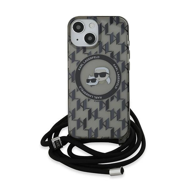 Karl Lagerfeld IML Crossbody Monogram Karl &amp; Choupette Head MagSafe Case for iPhone 15 / 14 / 13 - Black