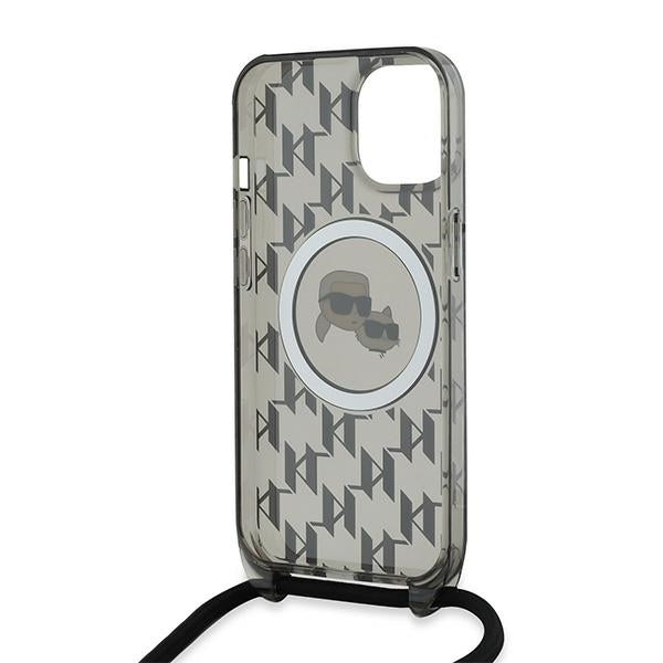 Karl Lagerfeld IML Crossbody Monogram Karl &amp; Choupette Head MagSafe Case for iPhone 15 / 14 / 13 - Black