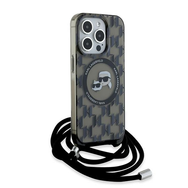 Karl Lagerfeld IML Crossbody Monogram Karl &amp; Choupette Head MagSafe Case for iPhone 15 Pro Max - Black
