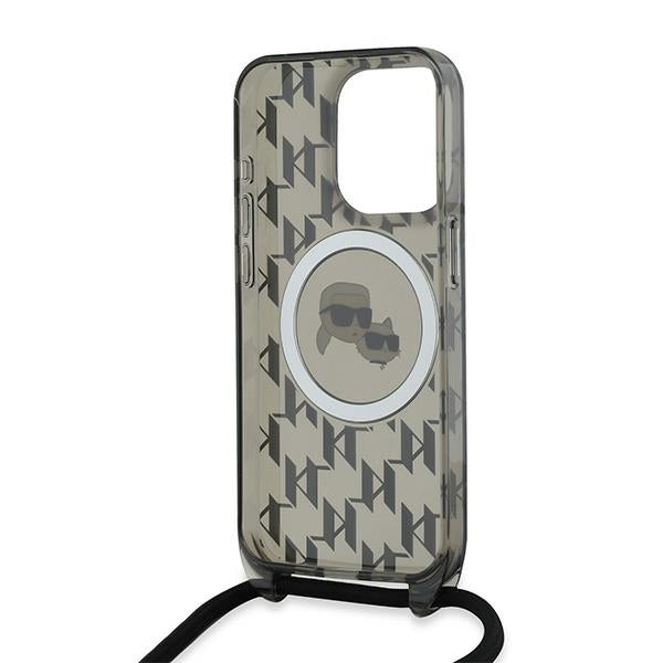 Karl Lagerfeld IML Crossbody Monogram Karl &amp; Choupette Head MagSafe Case for iPhone 15 Pro Max - Black