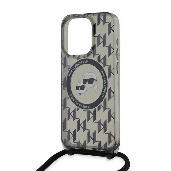 Karl Lagerfeld IML Crossbody Monogram Karl & Choupette Head MagSafe Case for iPhone 15 Pro Max - Black