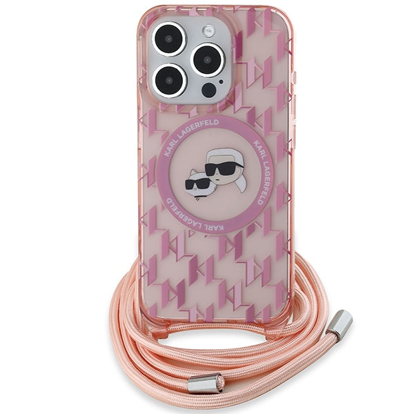 Karl Lagerfeld IML Crossbody Monogram Karl & Choupette Head MagSafe Case for iPhone 15 Pro Max - Pink