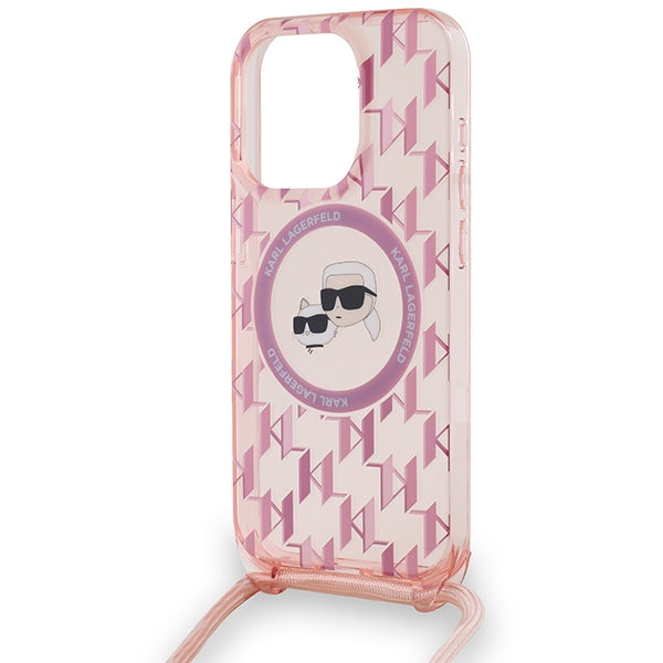 Karl Lagerfeld IML Crossbody Monogram Karl & Choupette Head MagSafe Case for iPhone 15 Pro Max - Pink