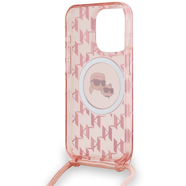 Karl Lagerfeld IML Crossbody Monogram Karl & Choupette Head MagSafe Case for iPhone 15 Pro Max - Pink