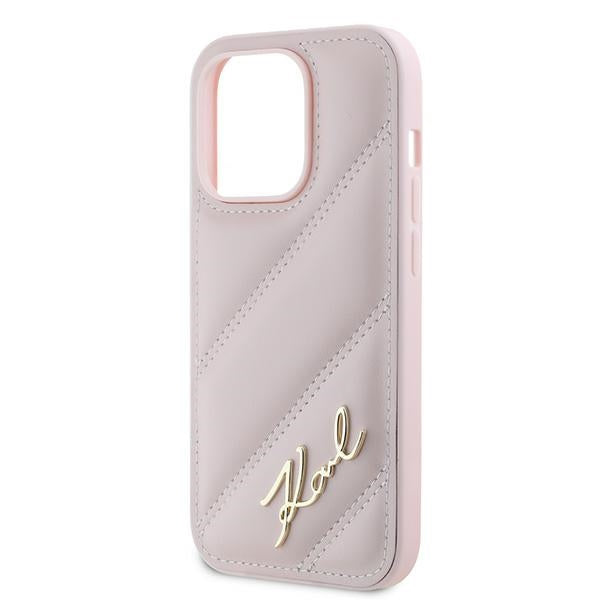Karl Lagerfeld Diagonal Quilted Script case for iPhone 14 Pro - pink