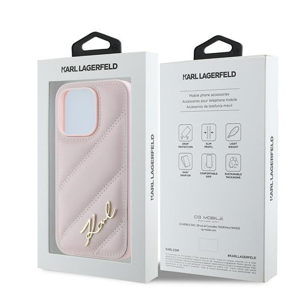 Karl Lagerfeld Diagonal Quilted Script case for iPhone 14 Pro - pink