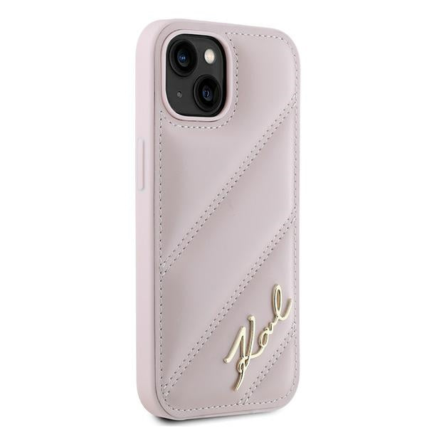 Karl Lagerfeld Diagonal Quilted Script case for iPhone 14 / 15 / 13 - pink
