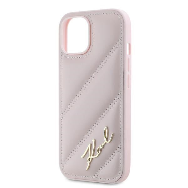 Karl Lagerfeld Diagonal Quilted Script case for iPhone 14 / 15 / 13 - pink