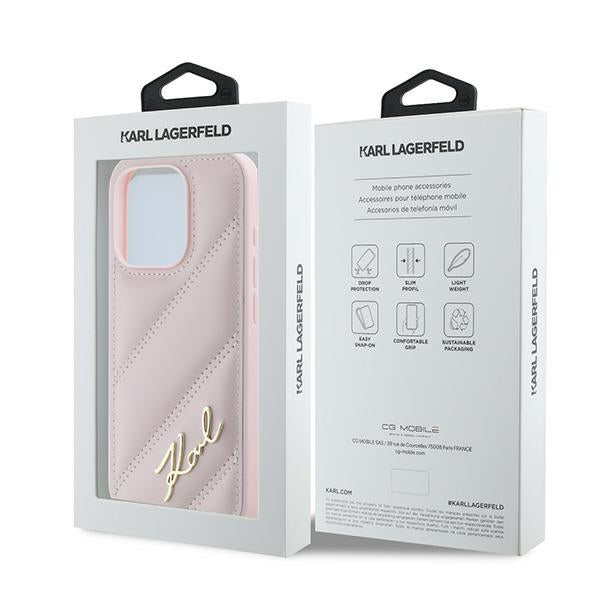 Karl Lagerfeld Diagonal Quilted Script case for iPhone 15 Pro - pink