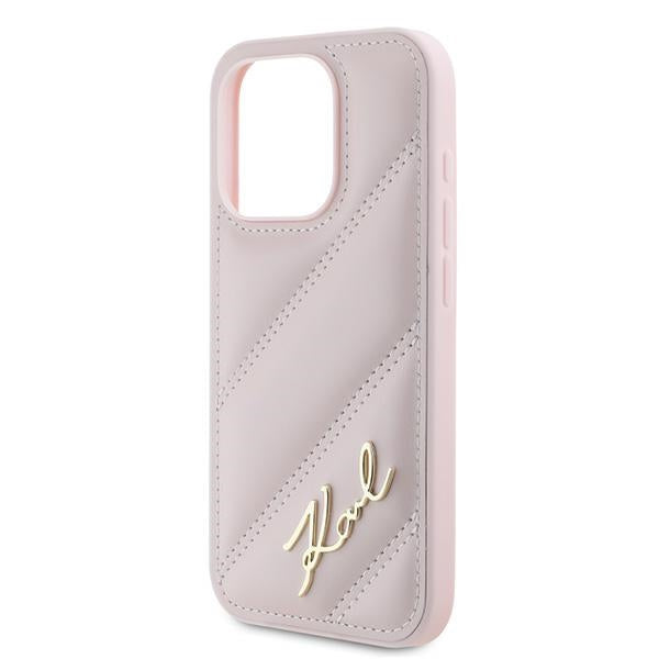Karl Lagerfeld Diagonal Quilted Script case for iPhone 15 Pro - pink