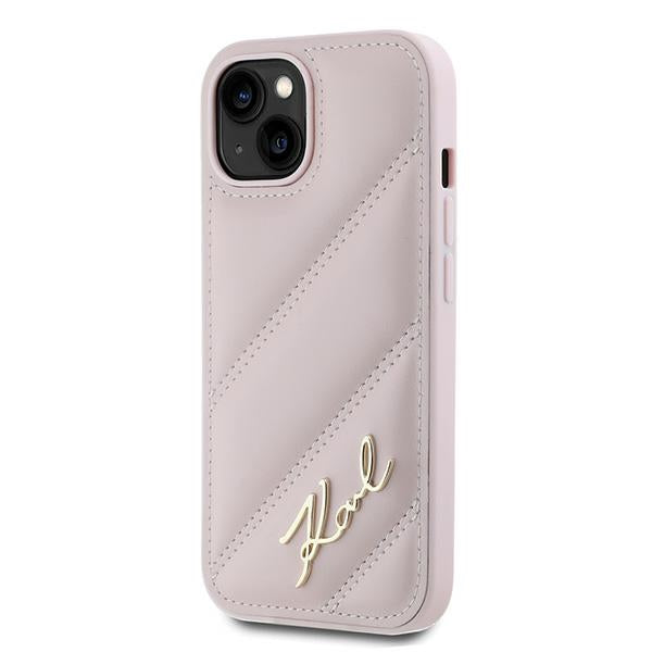 Karl Lagerfeld Diagonal Quilted Script case for iPhone 15 Plus / 14 Plus - pink