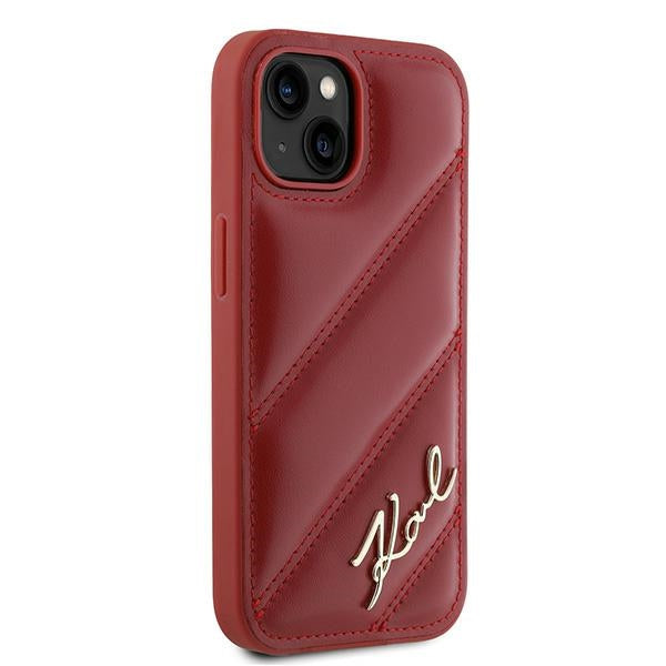 Karl Lagerfeld Diagonal Quilted Script case for iPhone 15 / 14 / 13 - red