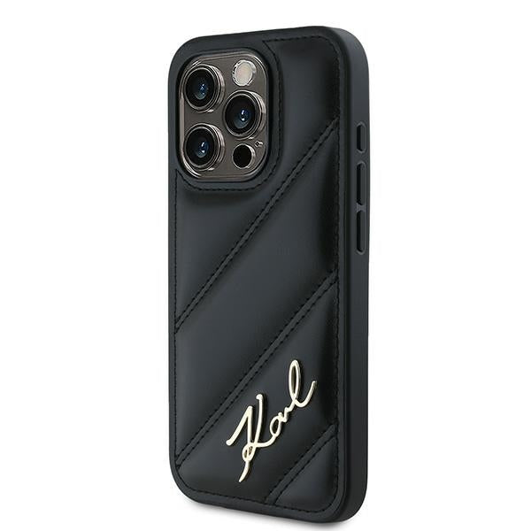 Karl Lagerfeld Diagonal Quilted Script case for iPhone 15 Pro Max - black