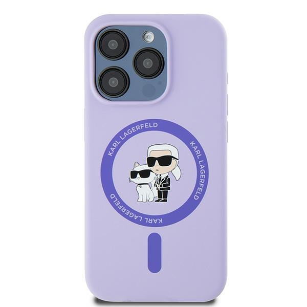 Karl Lagerfeld Silicone Karl&Choupette Heads Ring MagSafe Case for iPhone 15 Pro - Purple