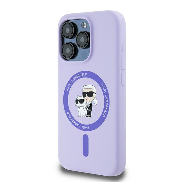 Karl Lagerfeld Silicone Karl&Choupette Heads Ring MagSafe Case for iPhone 15 Pro - Purple
