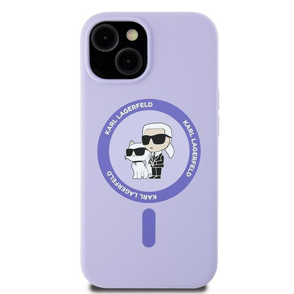 Karl Lagerfeld Silicone Karl&amp;Choupette Heads Ring MagSafe iPhone 15 Case - Purple