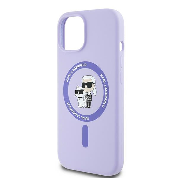 Karl Lagerfeld Silicone Karl&amp;Choupette Heads Ring MagSafe iPhone 15 Case - Purple