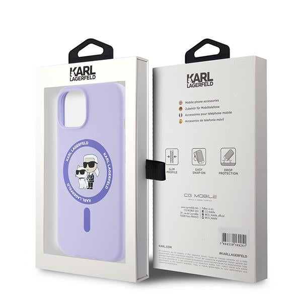 Karl Lagerfeld Silicone Karl&amp;Choupette Heads Ring MagSafe iPhone 15 Case - Purple