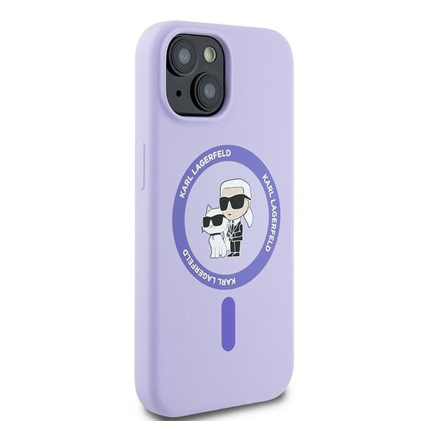 Karl Lagerfeld Silicone Karl&amp;Choupette Heads Ring MagSafe iPhone 15 Case - Purple