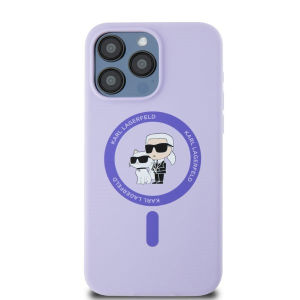 Karl Lagerfeld Silicone Karl&amp;Choupette Heads Ring MagSafe Case for iPhone 15 Pro Max - Purple