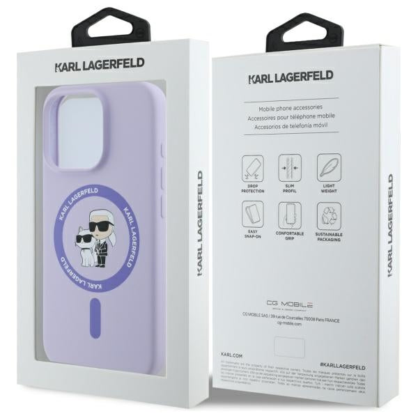 Karl Lagerfeld Silicone Karl&Choupette Heads Ring MagSafe Case for iPhone 16 Pro - Purple