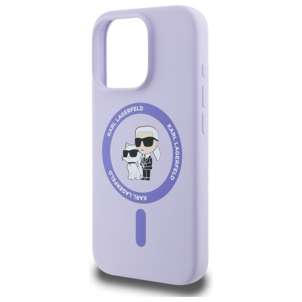 Karl Lagerfeld Silicone Karl&Choupette Heads Ring MagSafe Case for iPhone 16 Pro - Purple