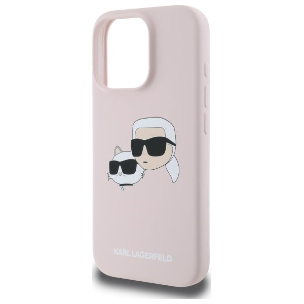 Karl Lagerfeld Silicone Nauble Heads Print MagSafe Case for iPhone 16 Pro - Pink