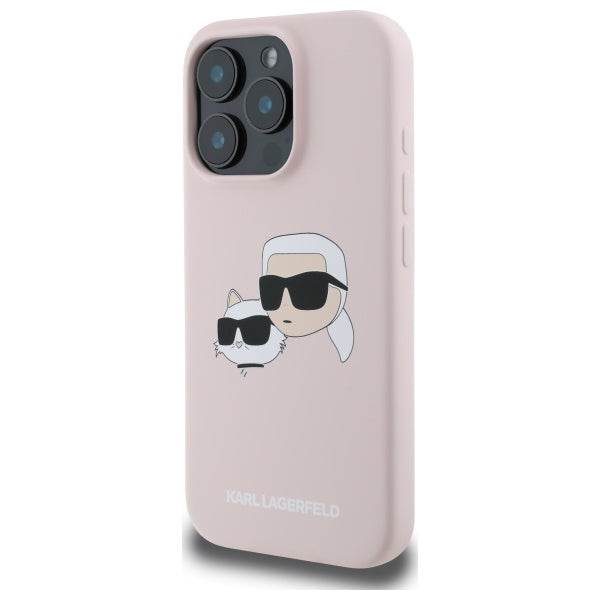 Karl Lagerfeld Silicone Nauble Heads Print MagSafe Case for iPhone 16 Pro - Pink