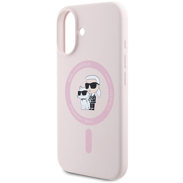 Karl Lagerfeld Silicone Karl&amp;Choupette Heads Ring MagSafe Case for iPhone 16 Plus - Pink