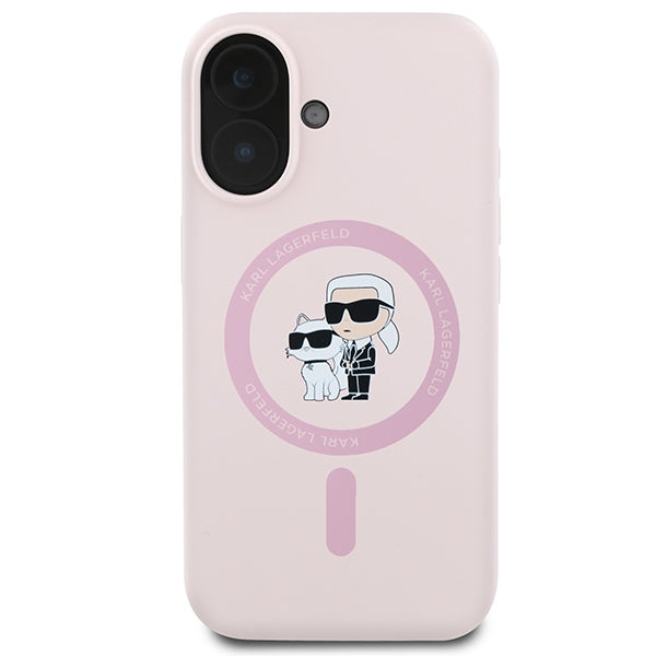 Karl Lagerfeld Silicone Karl&Choupette Heads Ring MagSafe Case for iPhone 16 Plus - Pink