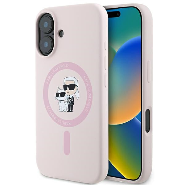 Karl Lagerfeld Silicone Karl&amp;Choupette Heads Ring MagSafe Case for iPhone 16 Plus - Pink