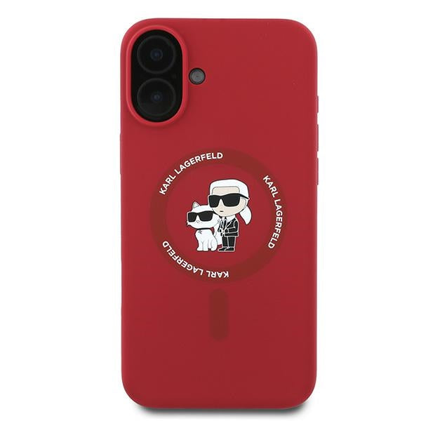 Karl Lagerfeld Silicone Karl&amp;Choupette Heads Ring MagSafe Case for iPhone 16 Plus - Red