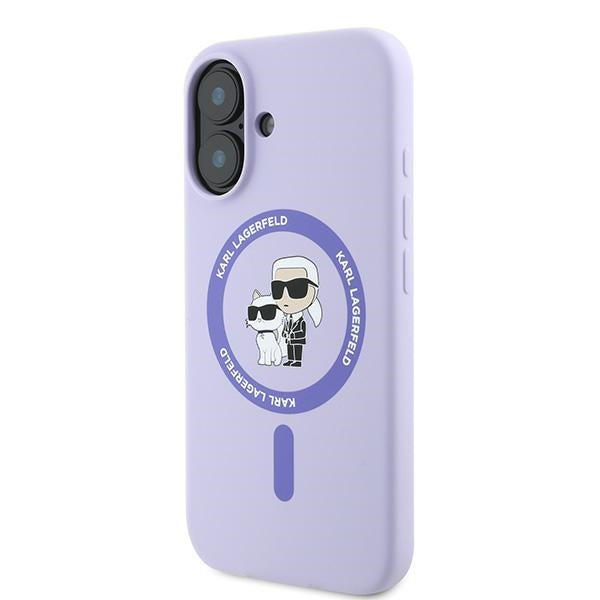 Karl Lagerfeld Silicone Karl&amp;Choupette Heads Ring MagSafe Case for iPhone 16 Plus - Purple
