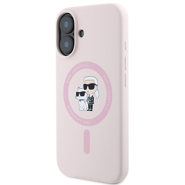 Karl Lagerfeld Silicone Karl&amp;Choupette Heads Ring MagSafe iPhone 16 Case - Pink