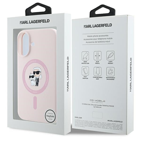 Karl Lagerfeld Silicone Karl&amp;Choupette Heads Ring MagSafe iPhone 16 Case - Pink