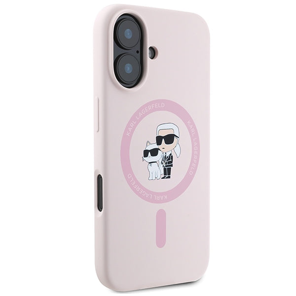 Karl Lagerfeld Silicone Karl&amp;Choupette Heads Ring MagSafe iPhone 16 Case - Pink