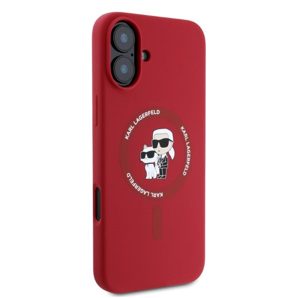 Karl Lagerfeld Silicone Karl&amp;Choupette Heads Ring MagSafe iPhone 16 Case - Red