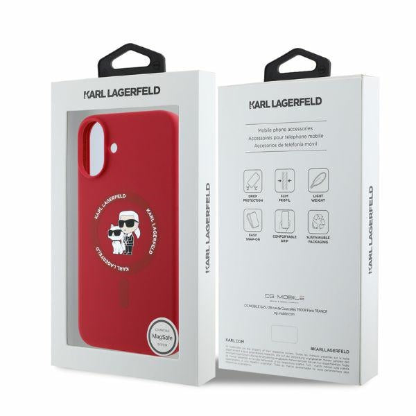 Karl Lagerfeld Silicone Karl&amp;Choupette Heads Ring MagSafe iPhone 16 Case - Red