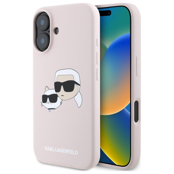 Karl Lagerfeld Silicone Nauble Heads Print MagSafe Case for iPhone 16 - Pink