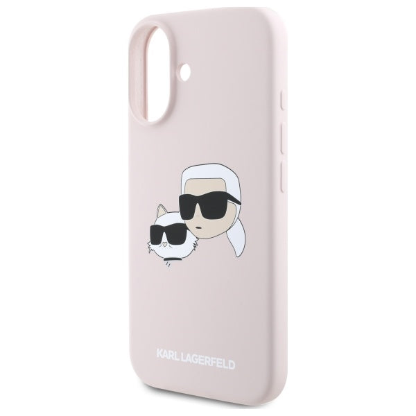 Karl Lagerfeld Silicone Nauble Heads Print MagSafe Case for iPhone 16 - Pink