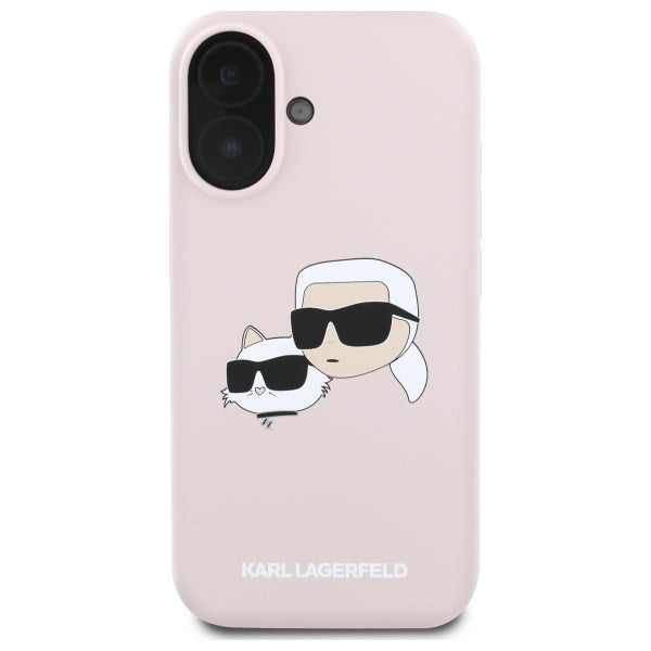 Karl Lagerfeld Silicone Nauble Heads Print MagSafe Case for iPhone 16 - Pink