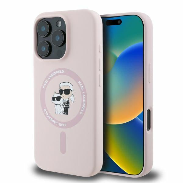 Karl Lagerfeld Silicone Karl&amp;Choupette Heads MagSafe Case for iPhone 16 Pro Max - Pink