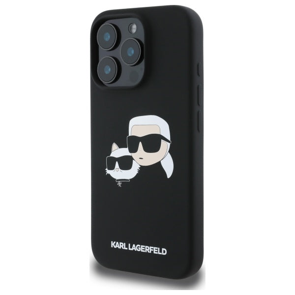 Karl Lagerfeld Silicone Case Heads Print MagSafe for iPhone 16 Pro Max - Black