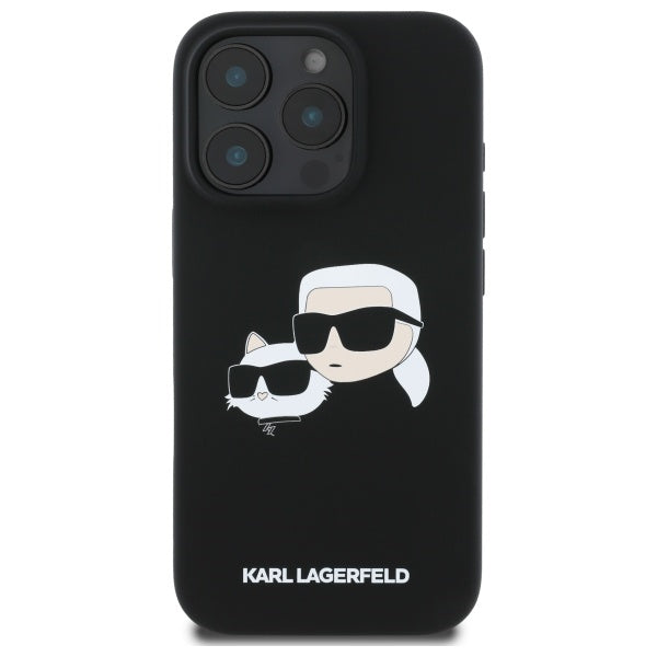 Karl Lagerfeld Silicone Case Heads Print MagSafe for iPhone 16 Pro Max - Black