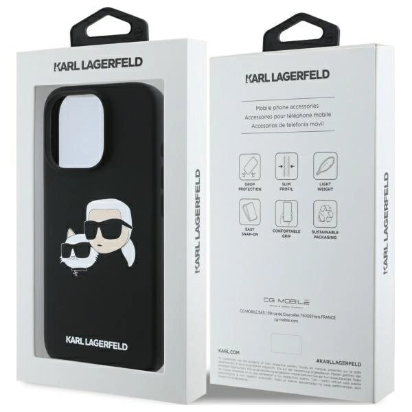 Karl Lagerfeld Silicone Case Heads Print MagSafe for iPhone 16 Pro Max - Black