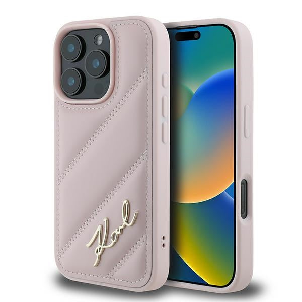 Karl Lagerfeld Quilted Signature iPhone 16 Pro Max Case - Pink