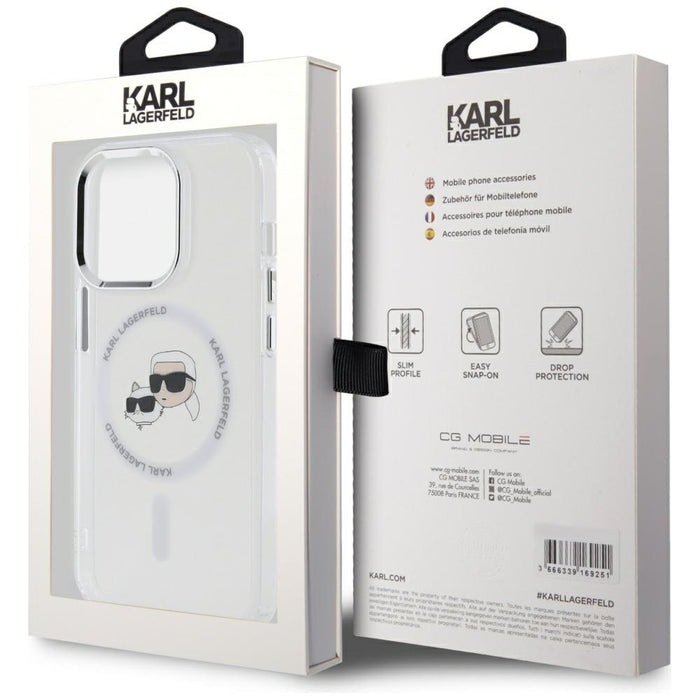 Karl Lagerfeld IML Metal Karl & Choupette Head MagSafe iPhone 14 Pro Case - White